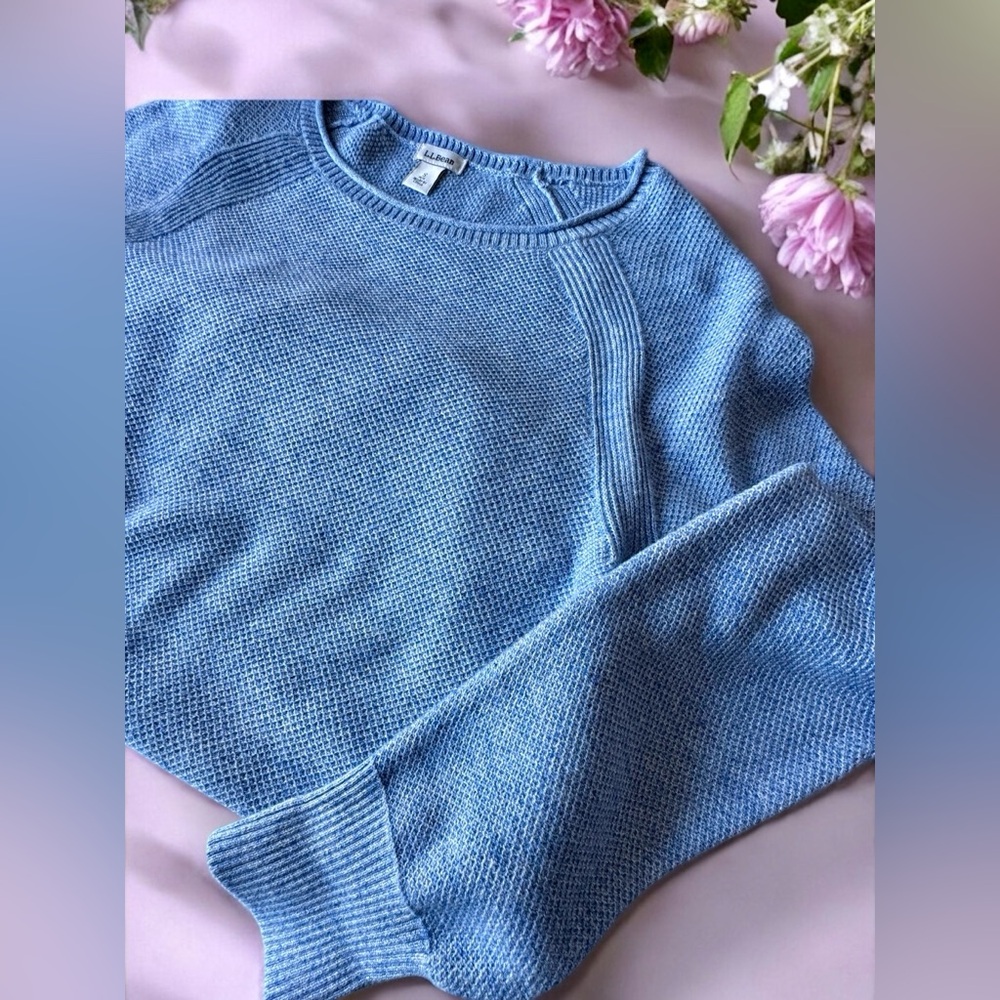 L. L. Bean Crew Knit Cotton Sweater - Size S - Blue - Like New! Summer Weight - Picture 4 of 13